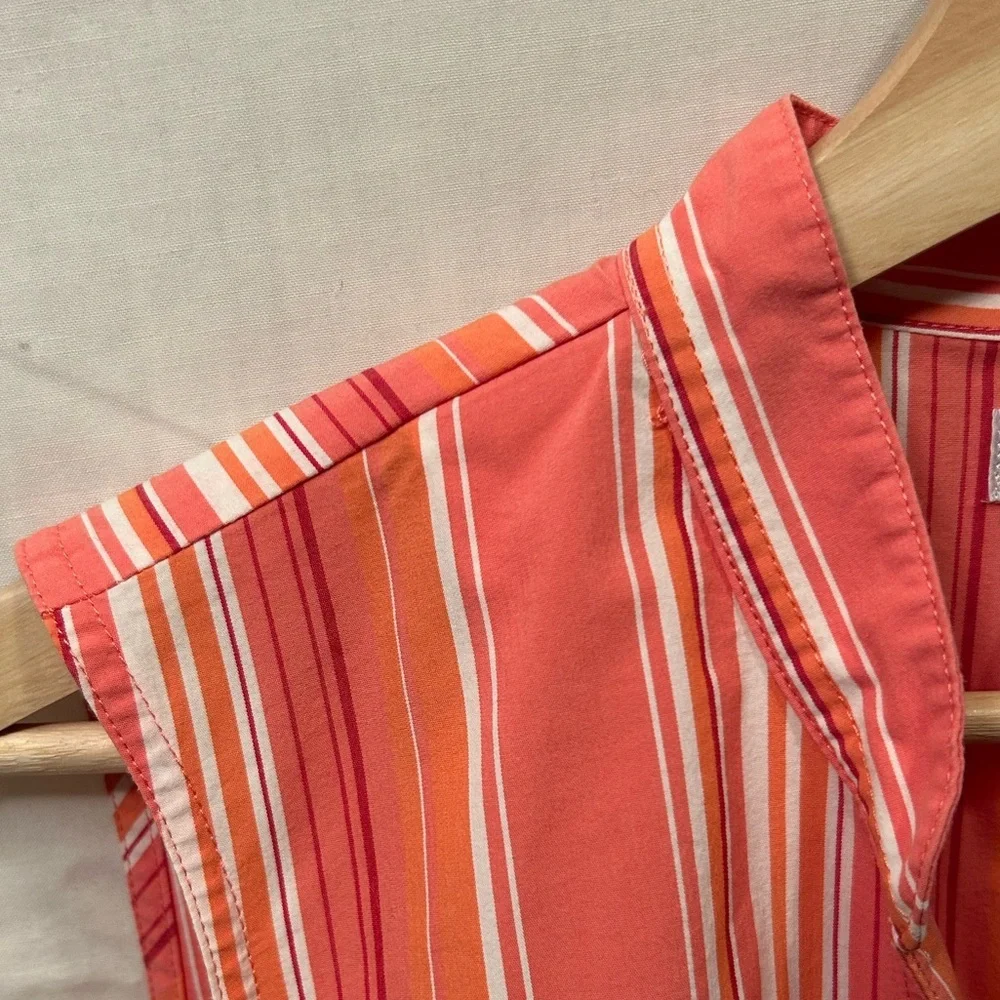 Bass Sleeveless Striped Tie-Front Blouse in Coral and White - Picture 2 of 11
